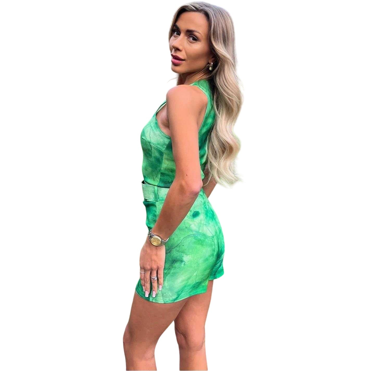 Green - Side - AX Paris Womens-Ladies Rayon Belted Playsuit