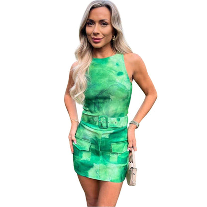 Green - Front - AX Paris Womens-Ladies Rayon Belted Playsuit