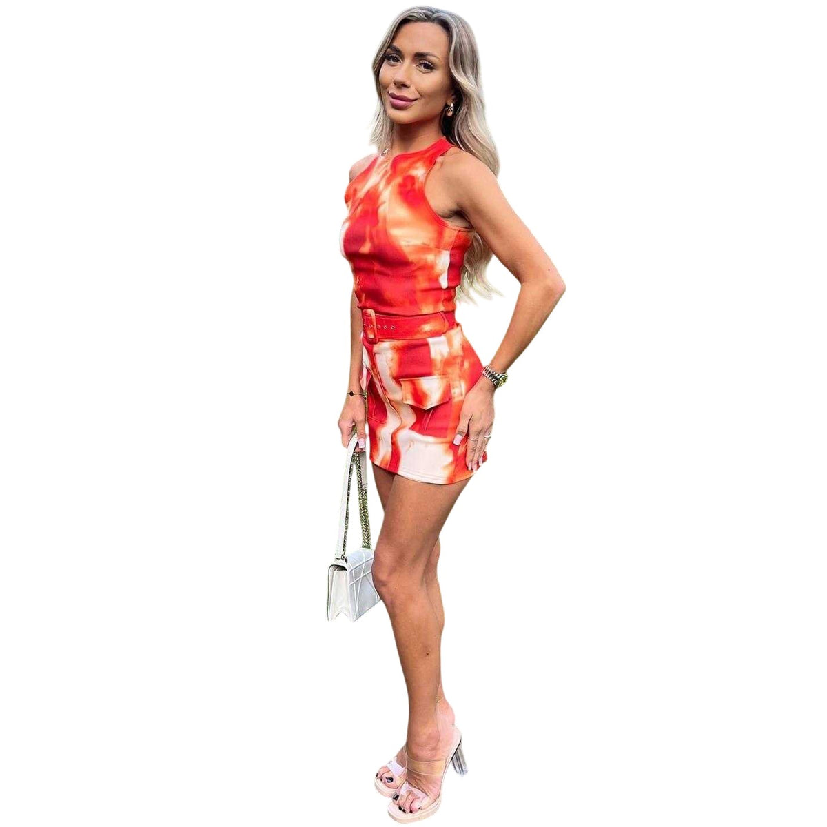 Orange - Side - AX Paris Womens-Ladies Tie Dye Belted Playsuit