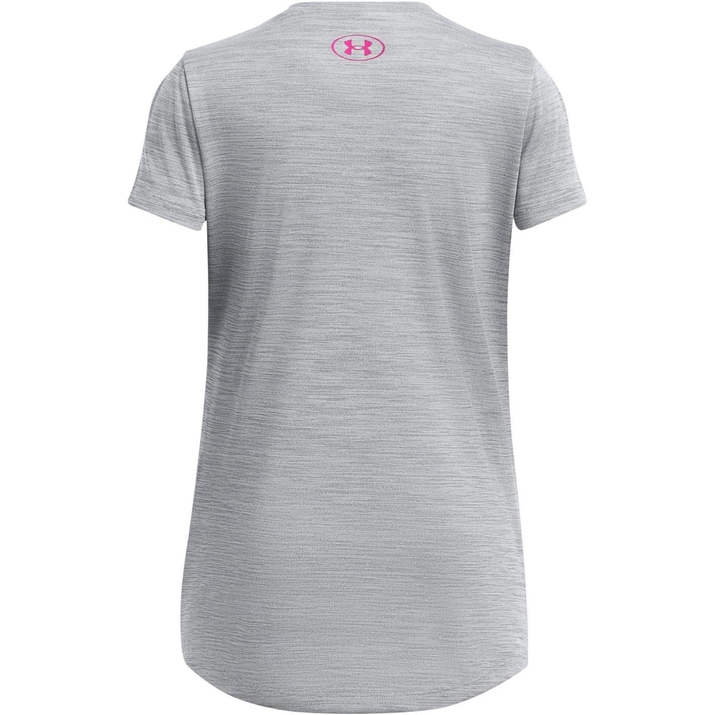 Grey-Pink - Back - Under Armour Girls Tech Wordmark Regular T-Shirt