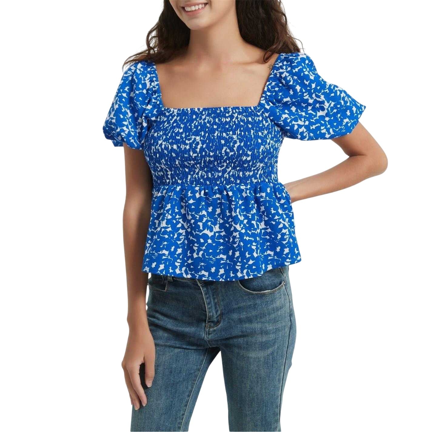 Blue - Front - Be You Womens-Ladies Square Neck Relaxed Fit Blouse