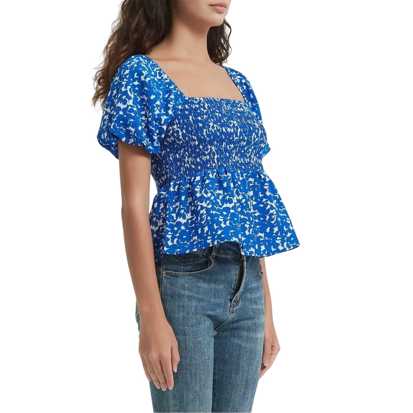 Blue - Side - Be You Womens-Ladies Square Neck Relaxed Fit Blouse