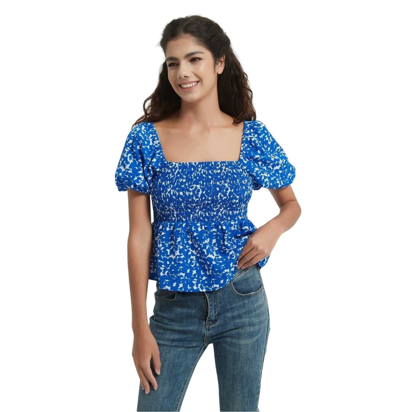 Blue - Lifestyle - Be You Womens-Ladies Square Neck Relaxed Fit Blouse