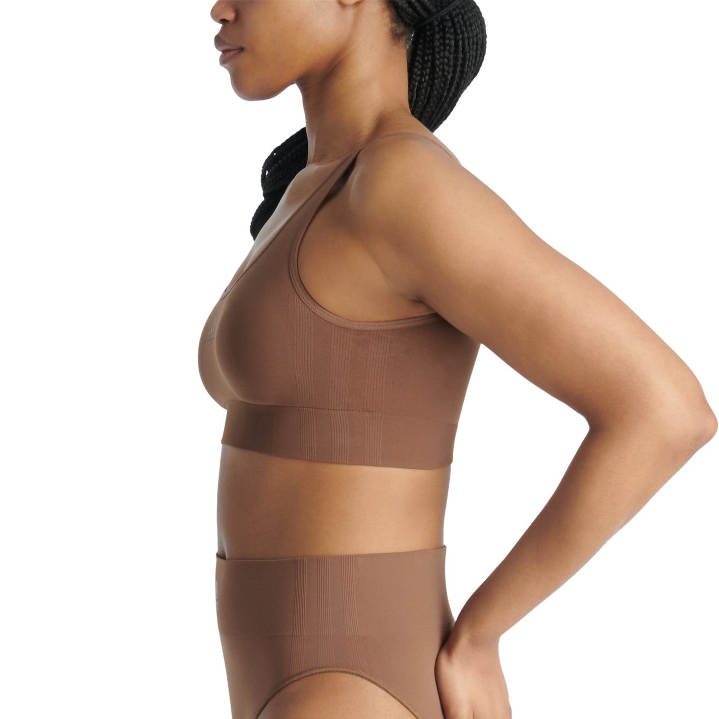 Toasted Pecan - Side - Adidas Womens-Ladies Lounge Stretch Seamless Sports Bra