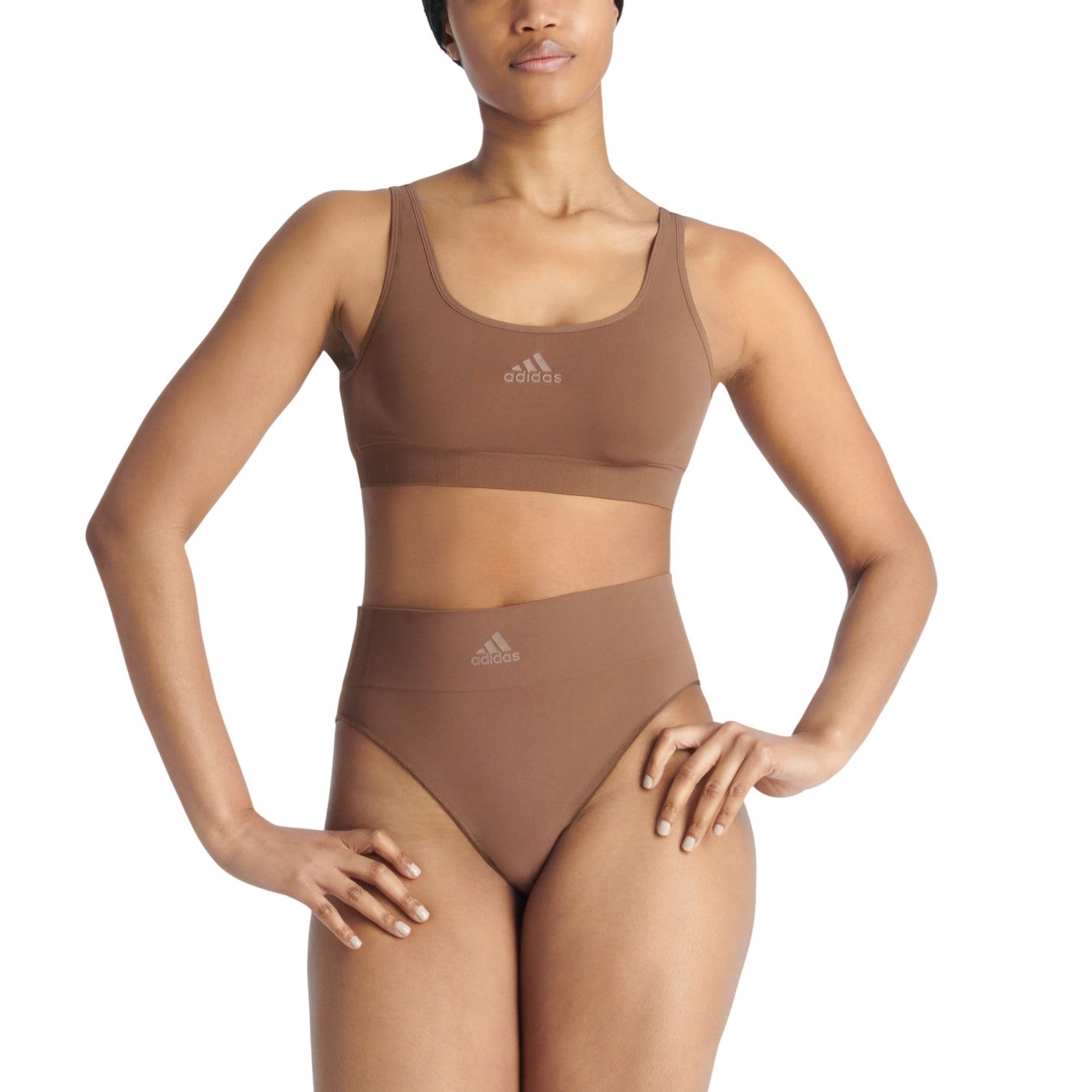 Toasted Pecan - Pack Shot - Adidas Womens-Ladies Lounge Stretch Seamless Sports Bra