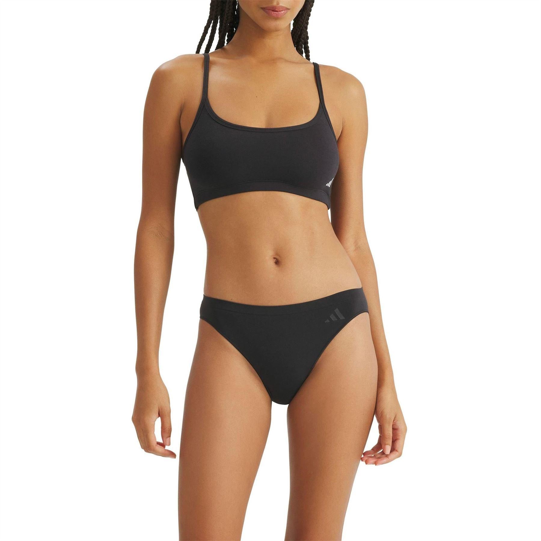 Black - Back - Adidas Womens-Ladies Low Rise Bikini Bottoms (Pack of 3)