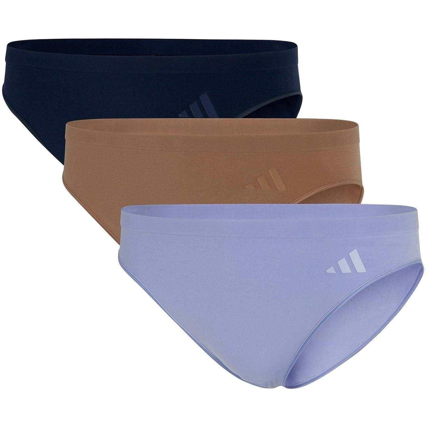 Blue-Brown-Purple - Front - Adidas Womens-Ladies Low Rise Bikini Bottoms (Pack of 3)