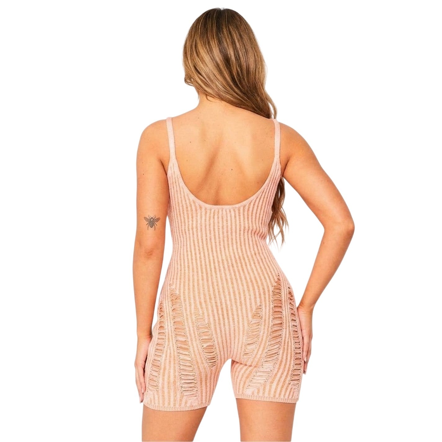 Pink - Back - Missy Empire Womens-Ladies Distressed Knitted Unitard