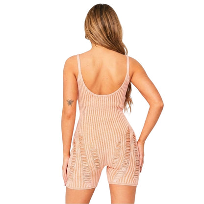 Pink - Back - Missy Empire Womens-Ladies Distressed Knitted Unitard