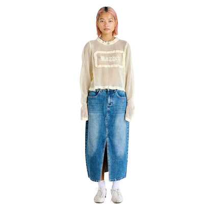 Blue - Side - The Ragged Priest Womens-Ladies Denim Midi Skirt