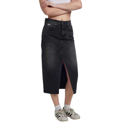 Charcoal - Front - The Ragged Priest Womens-Ladies Denim Midi Skirt