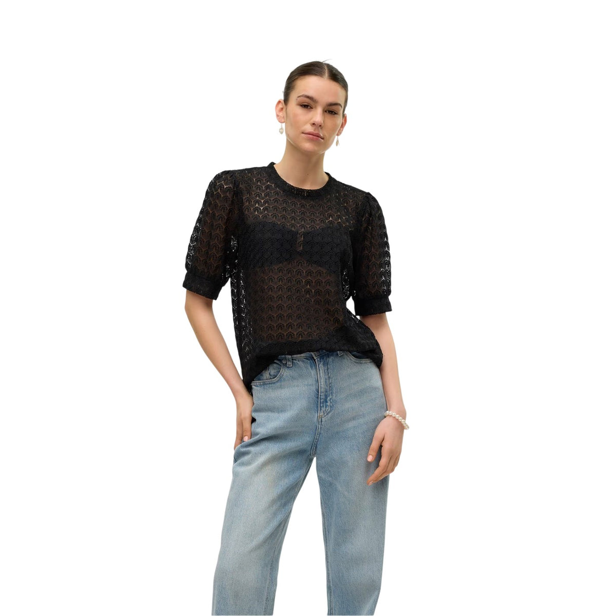 Black - Pack Shot - Vero Moda Womens-Ladies Crew Neck Relaxed Fit Blouse
