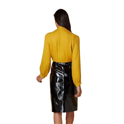 Yellow - Back - Biba Womens-Ladies Jacquard Pussybow Blouse