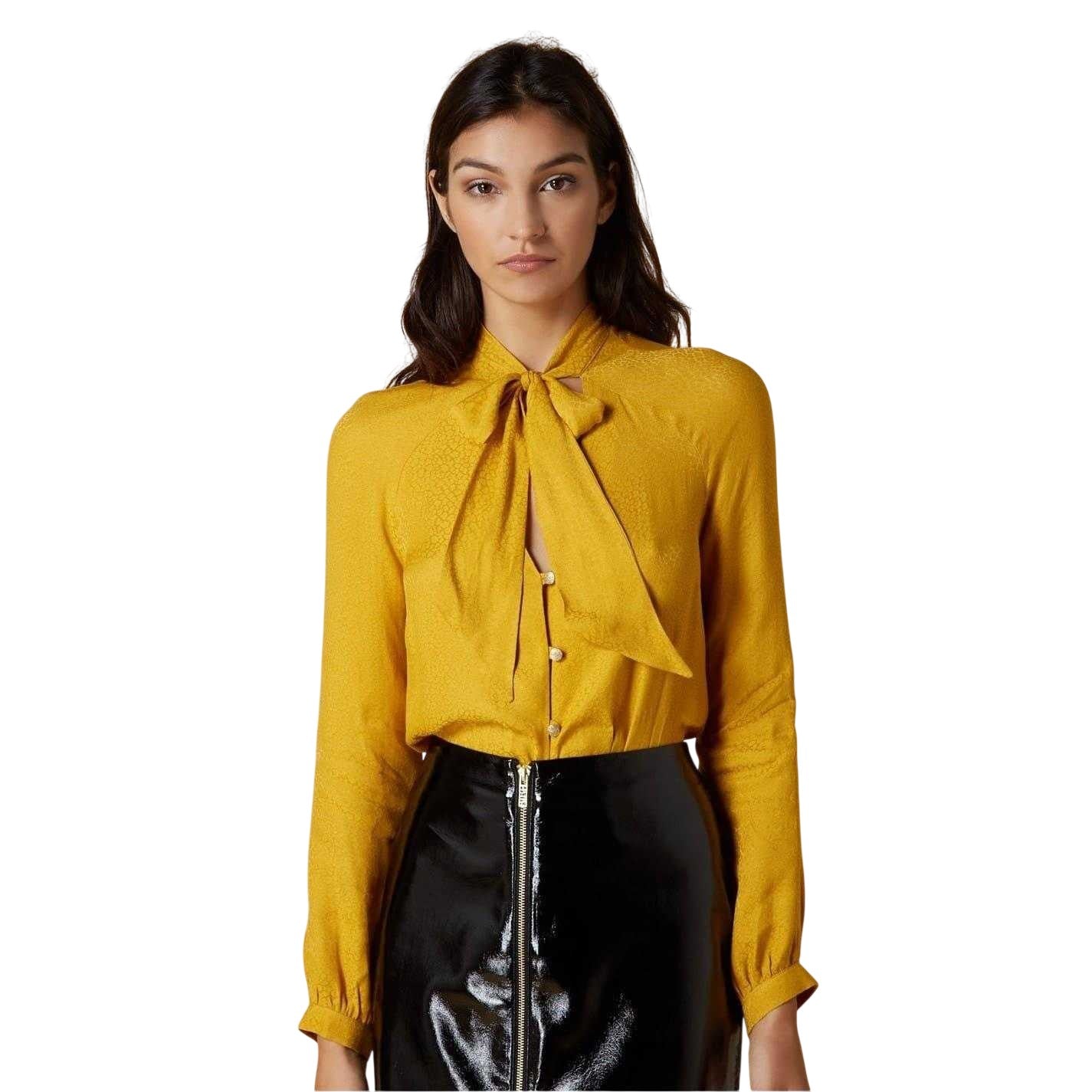 Yellow - Side - Biba Womens-Ladies Jacquard Pussybow Blouse