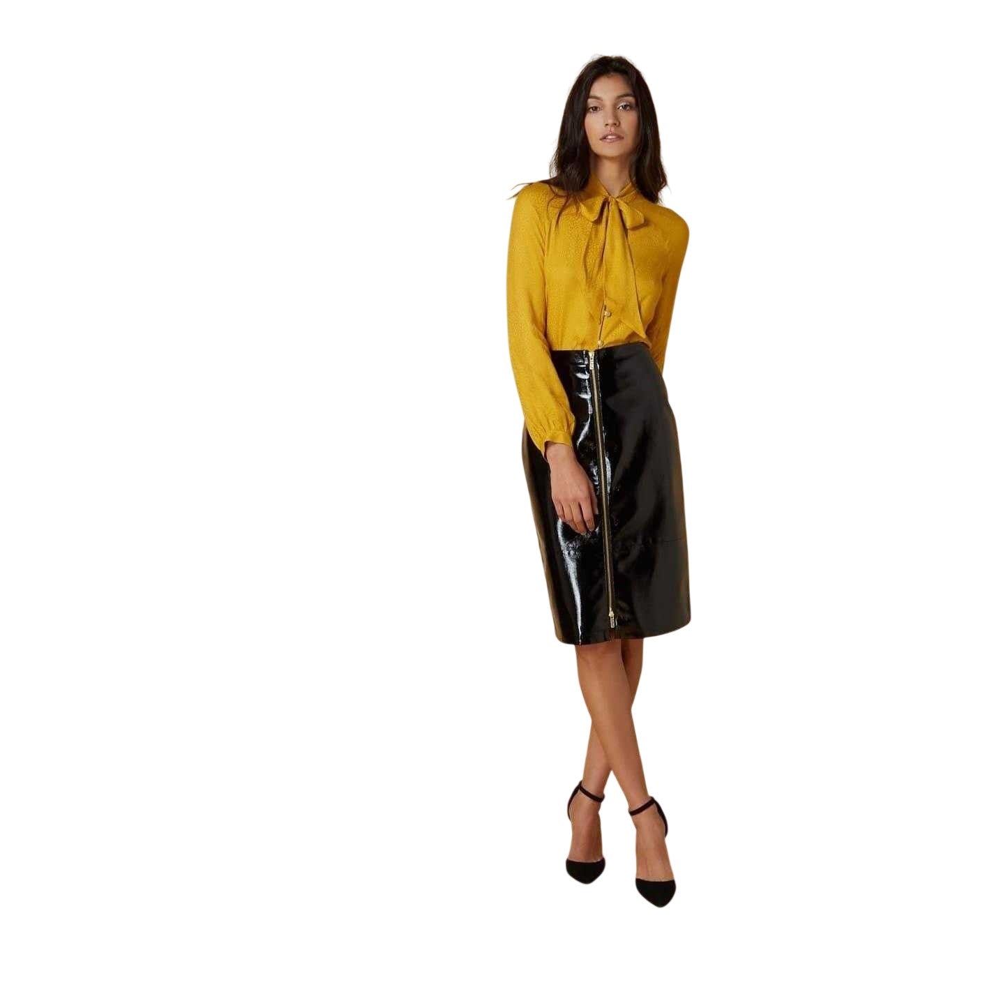 Yellow - Pack Shot - Biba Womens-Ladies Jacquard Pussybow Blouse