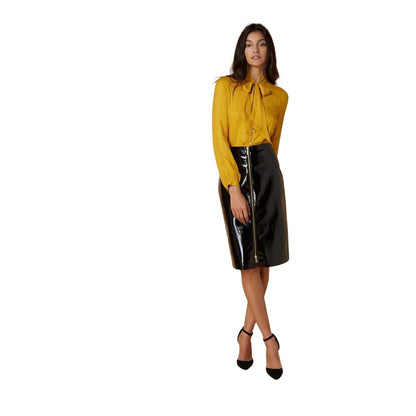 Yellow - Pack Shot - Biba Womens-Ladies Jacquard Pussybow Blouse
