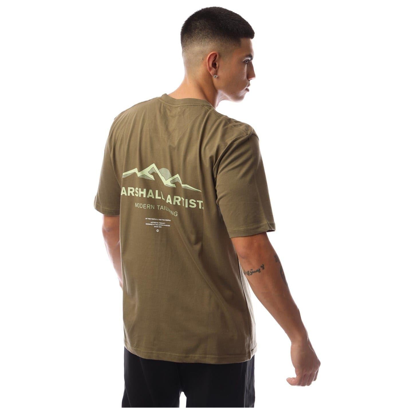 Khaki - Back - Marshall Artist Mens Mountain Logo Regular T-Shirt