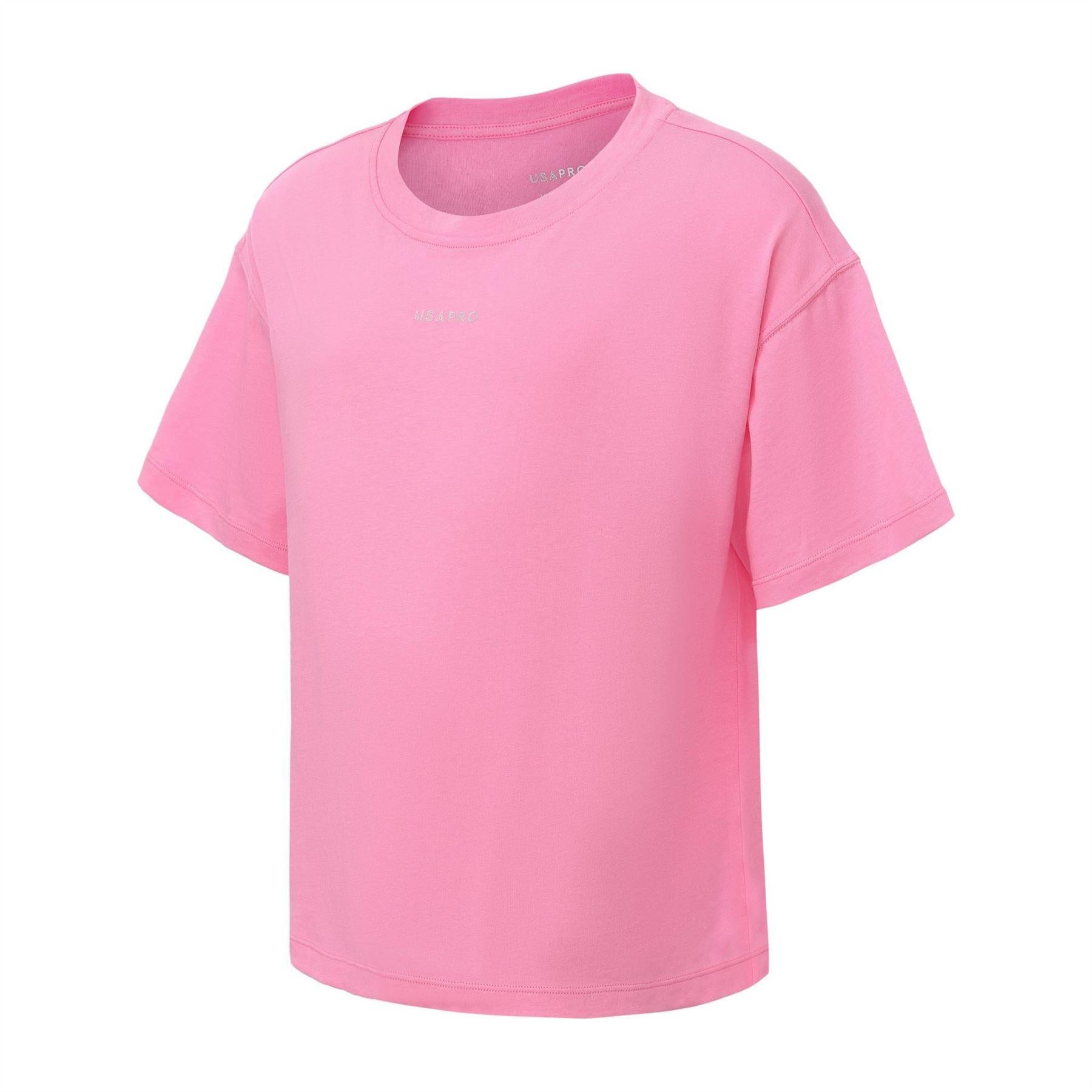 Pink - Side - USA Pro Childrens-Kids Logo Boxy T-Shirt