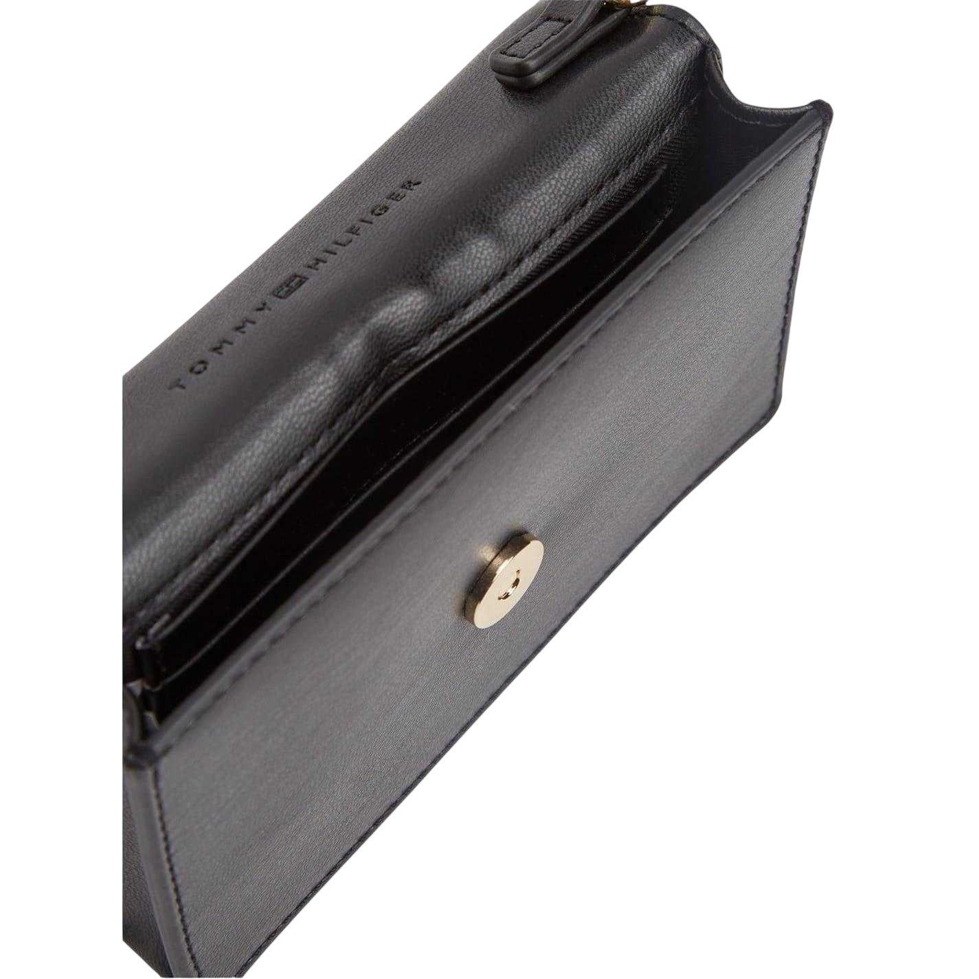 Black - Side - Tommy Hilfiger Icon Monogram Chain Strap Card Holder