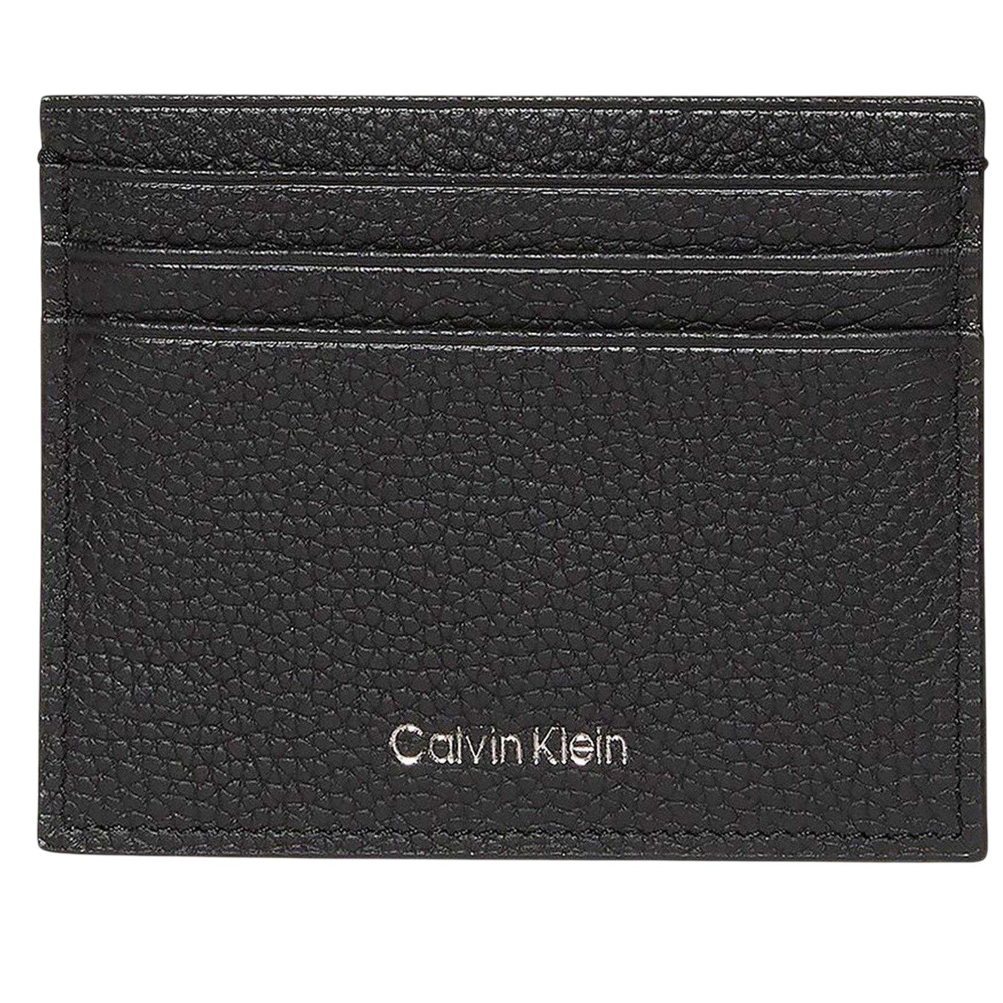 Black - Front - Calvin Klein Logo Leather Card Holder