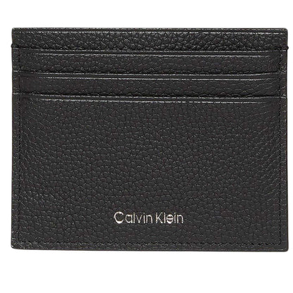 Black - Front - Calvin Klein Logo Leather Card Holder