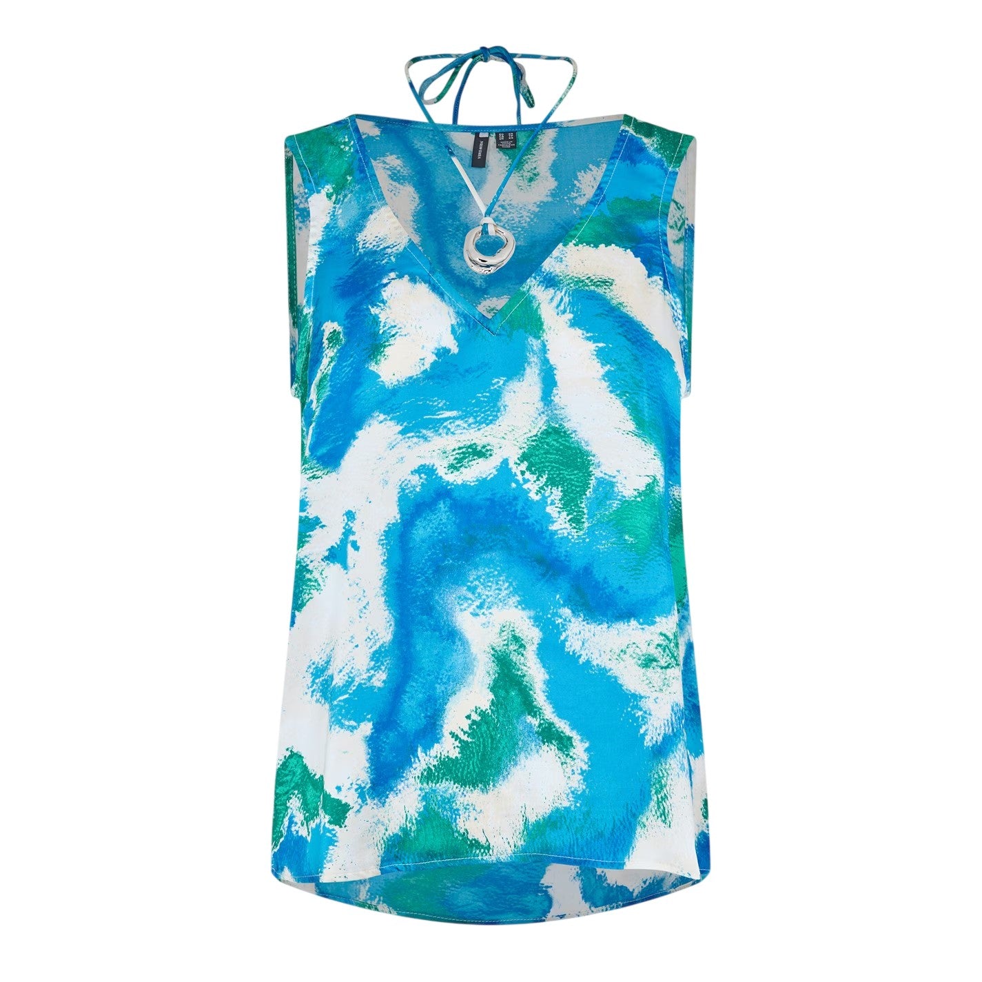Dresden Blue - Front - Vero Moda Womens-Ladies Abstract V Neck Relaxed Fit Blouse