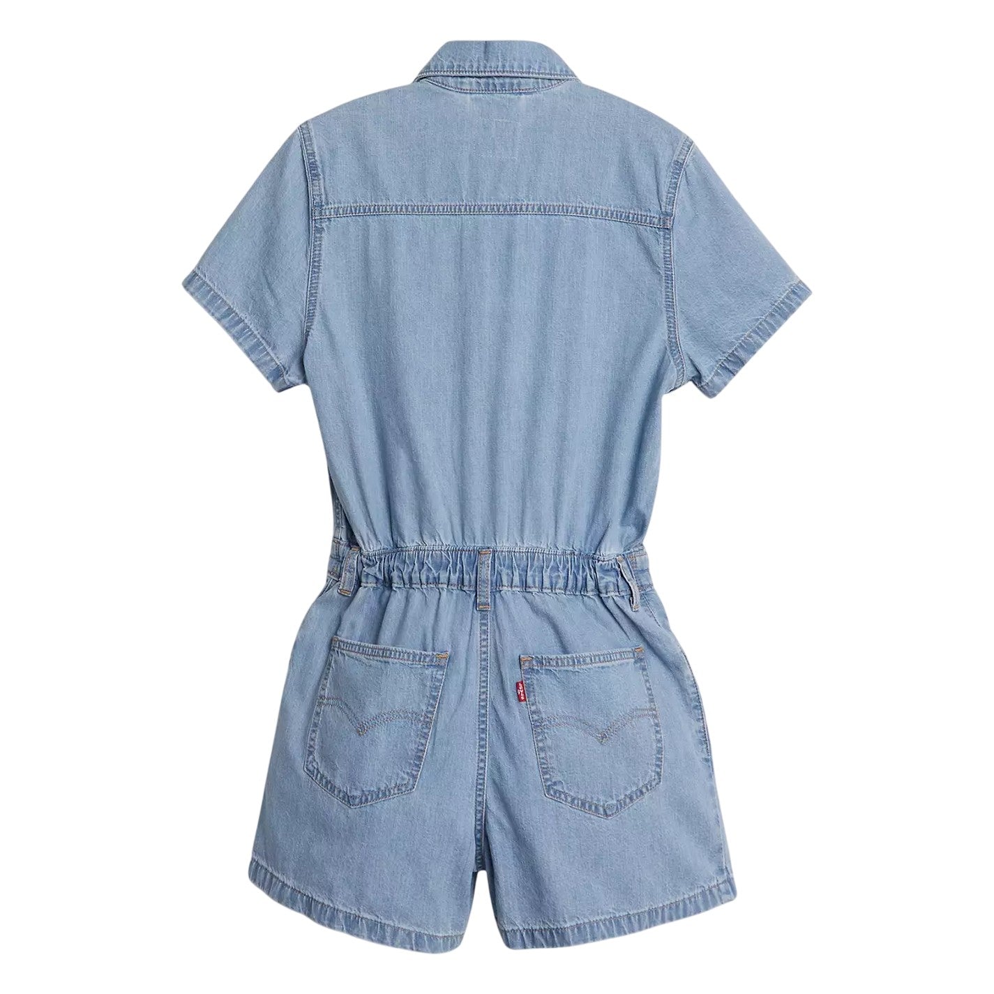 Blue - Back - Levis Womens-Ladies Collared Short-Sleeved Playsuit