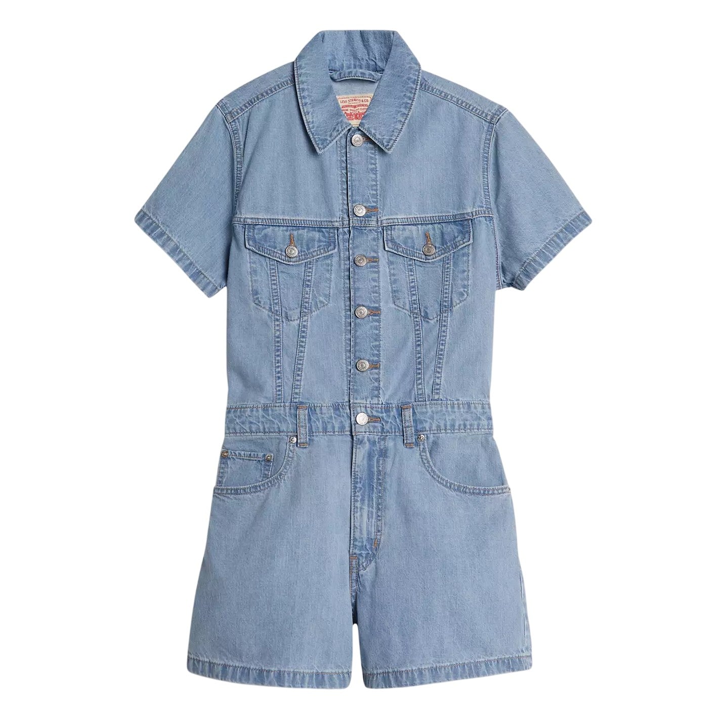 Blue - Front - Levis Womens-Ladies Collared Short-Sleeved Playsuit