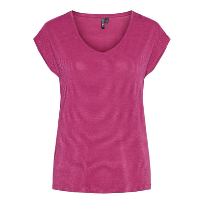 Fuchsia Pink - Front - Pieces Womens-Ladies V Neck Regular T-Shirt