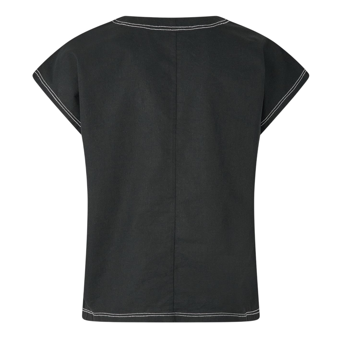 Black - Back - Vero Moda Womens-Ladies Embroidered V Neck Short-Sleeved Blouse