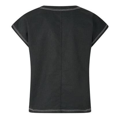 Black - Back - Vero Moda Womens-Ladies Embroidered V Neck Short-Sleeved Blouse