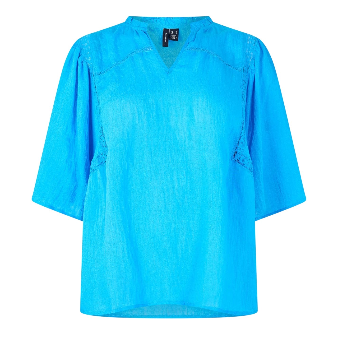Dresden Blue - Front - Vero Moda Womens-Ladies V Neck Relaxed Fit Short-Sleeved Blouse