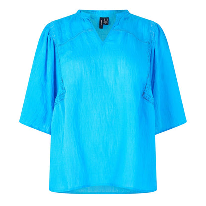 Dresden Blue - Front - Vero Moda Womens-Ladies V Neck Relaxed Fit Short-Sleeved Blouse