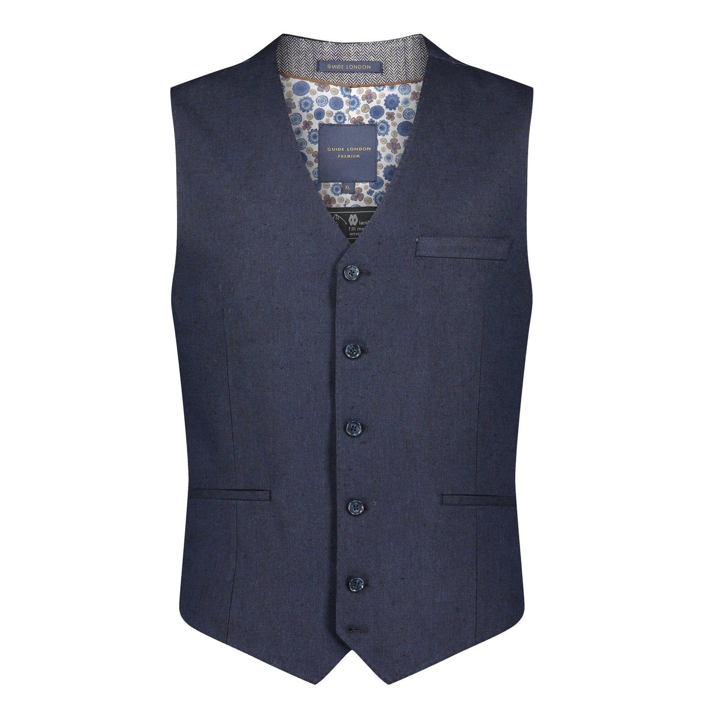 Navy - Front - Guide London Mens Italian Cotton Blend Waistcoat