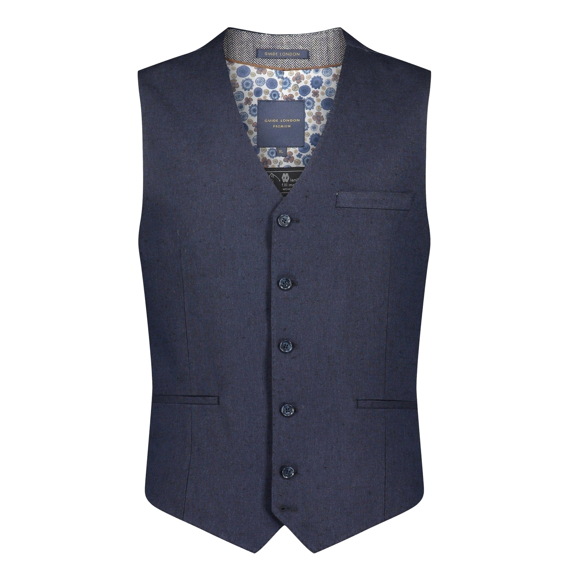 Navy - Front - Guide London Mens Italian Cotton Blend Waistcoat