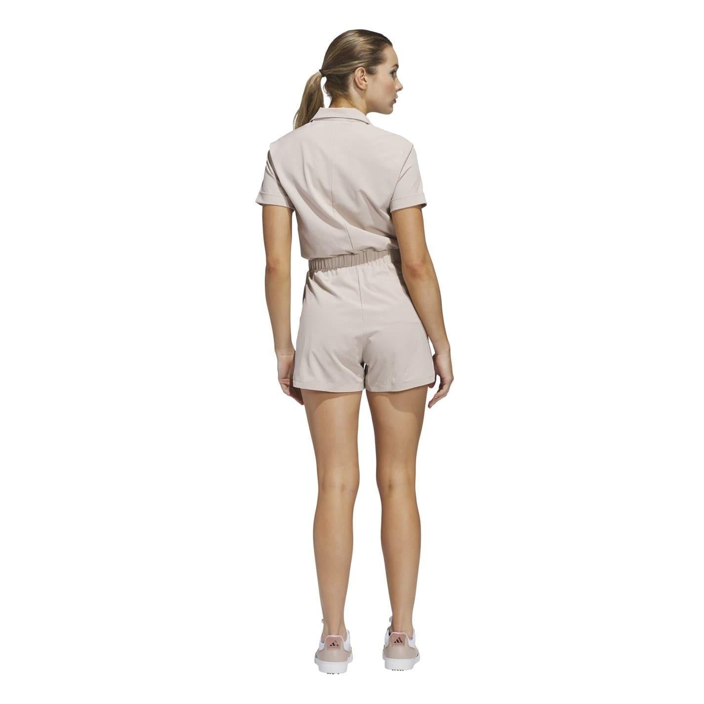 Taupe - Back - Adidas Womens-Ladies High-Neck Rolled Short Sleeves Playsuit