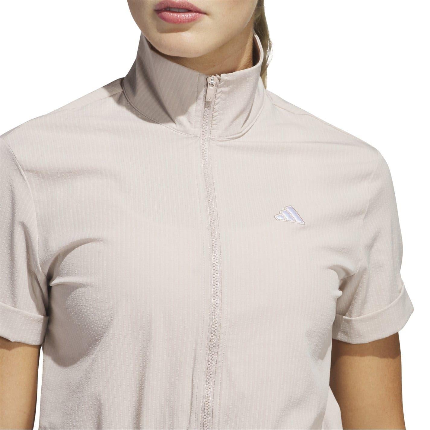 Taupe - Side - Adidas Womens-Ladies High-Neck Rolled Short Sleeves Playsuit