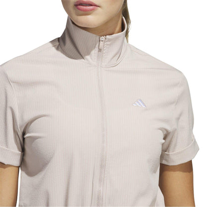 Taupe - Side - Adidas Womens-Ladies High-Neck Rolled Short Sleeves Playsuit
