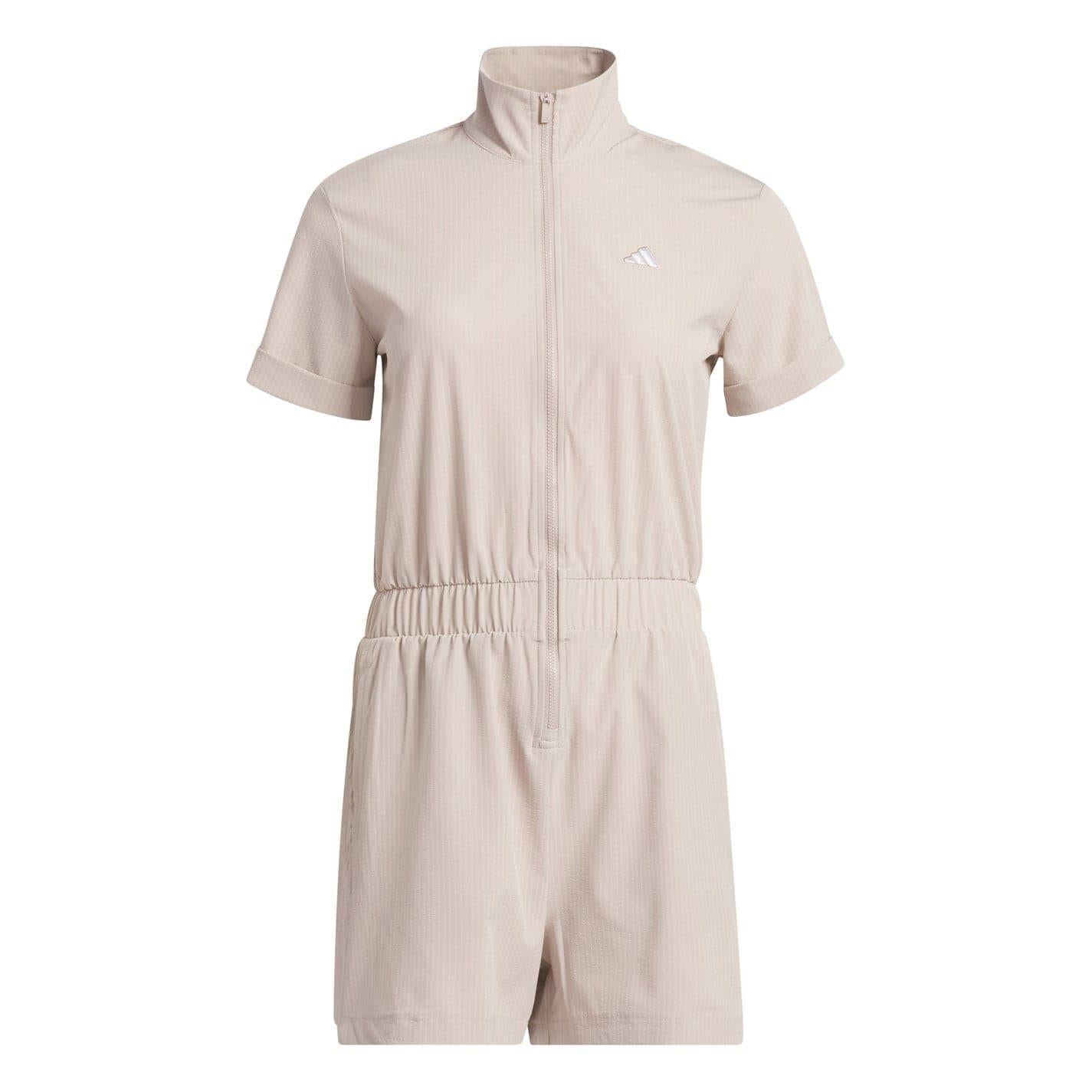 Taupe - Front - Adidas Womens-Ladies High-Neck Rolled Short Sleeves Playsuit