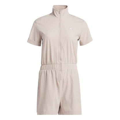 Taupe - Front - Adidas Womens-Ladies High-Neck Rolled Short Sleeves Playsuit