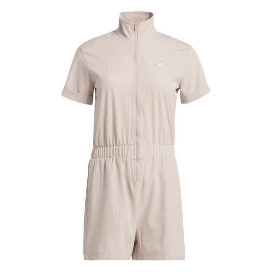 Taupe - Front - Adidas Womens-Ladies High-Neck Rolled Short Sleeves Playsuit