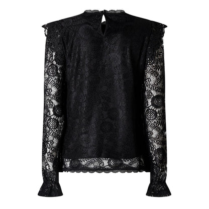 Black - Back - Pieces Womens-Ladies Lace High-Neck Regular Blouse