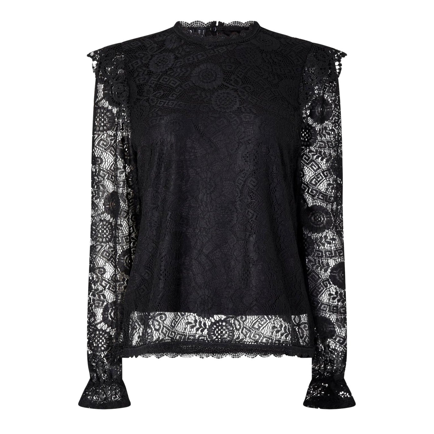 Black - Front - Pieces Womens-Ladies Lace High-Neck Regular Blouse