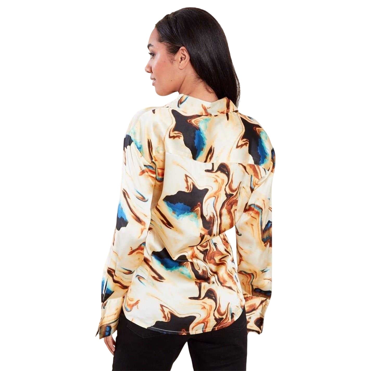Orange - Back - Influence Womens-Ladies Marble Regular Long-Sleeved Shirt
