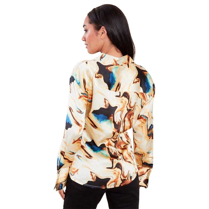 Orange - Back - Influence Womens-Ladies Marble Regular Long-Sleeved Shirt