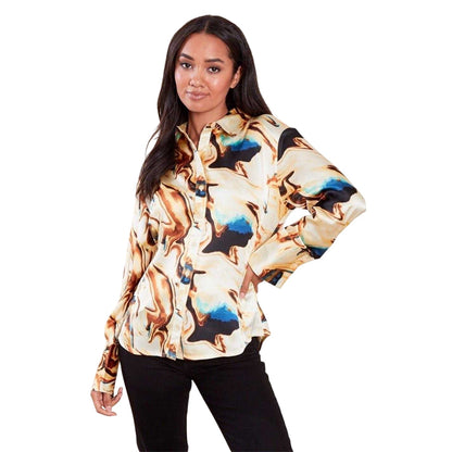 Orange - Front - Influence Womens-Ladies Marble Regular Long-Sleeved Shirt