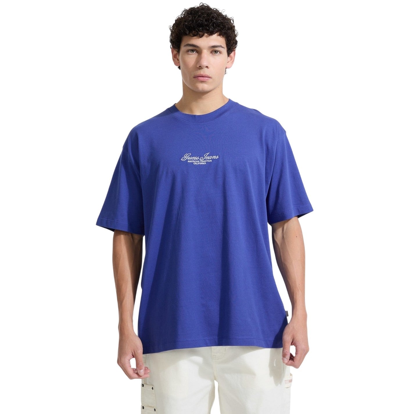 Regal Blue - Front - Guess Mens Script Regular T-Shirt