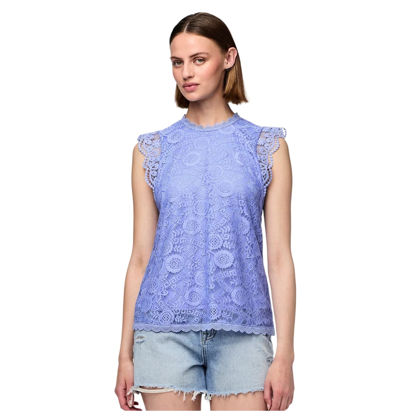 Hydrangea - Lifestyle - Pieces Womens-Ladies Lace High-Neck Regular Sleeveless Blouse