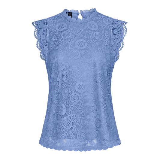 Hydrangea - Front - Pieces Womens-Ladies Lace High-Neck Regular Sleeveless Blouse