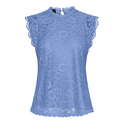 Hydrangea - Front - Pieces Womens-Ladies Lace High-Neck Regular Sleeveless Blouse